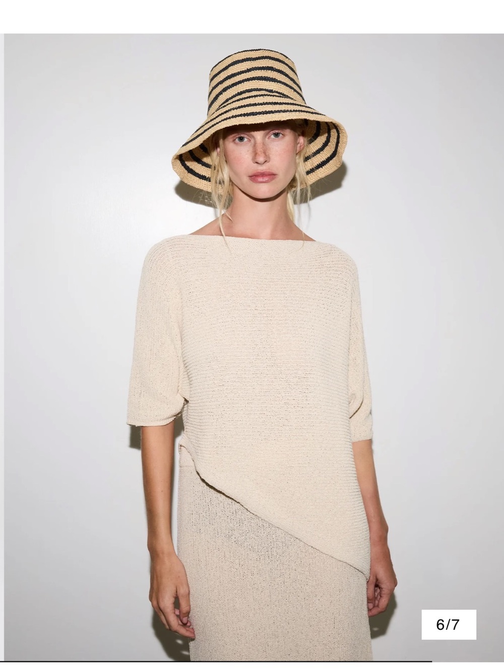 NWT Janessa Leone Striped Felix Bucket Hat - Natural & Navy - Picture 5 of 5